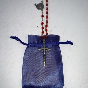 Pope John Paul II Commemorative 1920-2005 59 Bead Rosary with Red Beads + Bag